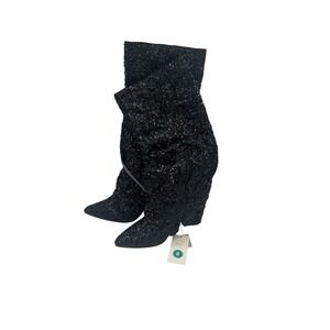 A New Day Boots Womens Size‎ 8 Black Sequin Wedge Pointed Toe Zip Memory Foam